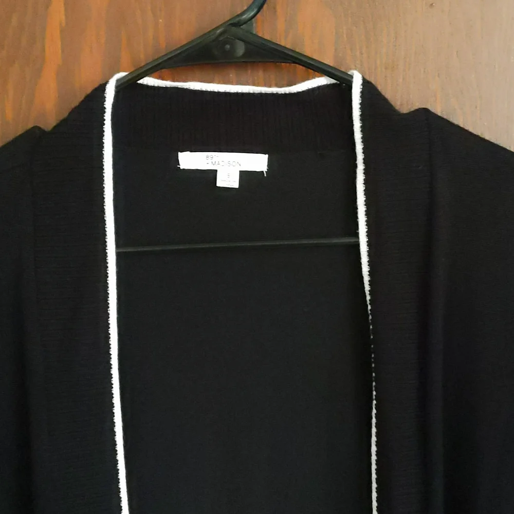 89th + Madison Black with White Stripe Long Sleeve Open Front Cardigan Size Med_3